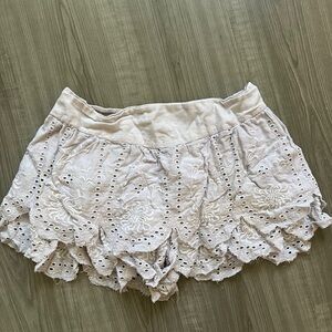 Light Dusty Blue/Gray Eyelet Ruffle Shorts